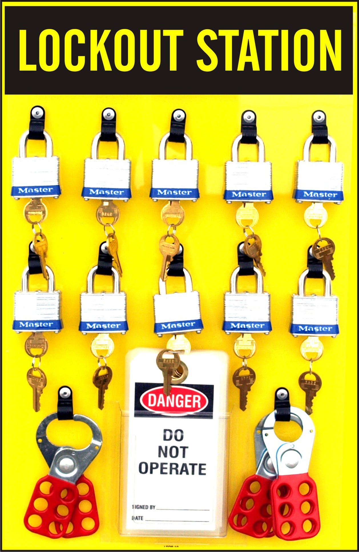 LOCKOUT STATION KIT 10 PADLOCKS - LOCKOUT STATION KIT 10 PADLOCKS, 19X12, Polycarbonate