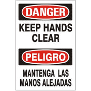 KEEP HANDS CLEAR PELIGRO MANTENGA LAS MANOS ALEJADAS - DANGER SIGN - KEEP HANDS CLEAR PELIGRO MANTENGA LAS MANOS ALEJADAS - DANGER SIGN, 20X14, Adhesive Vinyl