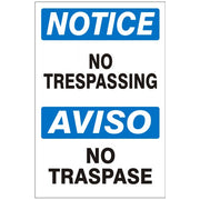 NO TRESPASSING AVISO NO TRASPASE - NOTICE SIGN - NO TRESPASSING AVISO NO TRASPASE - NOTICE SIGN, 14X20, Adhesive Vinyl