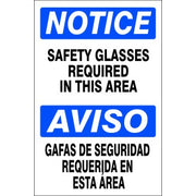 SAFETY GLASSES REQUIRED IN THIS AREA  AVISO GAFAS DE SEGURIDAD - NOTICE SIGN - SAFETY GLASSES REQUIRED IN THIS AREA  AVISO GAFAS DE SEGURIDAD - NOTICE SIGN, 20X14, Adhesive Vinyl