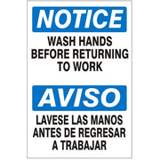 WASH HANDS BEFORE RETURNING TO WORK AVISO LAVESE LAS MANOS - NOTICE SIGN - WASH HANDS BEFORE RETURNING TO WORK AVISO LAVESE LAS MANOS - NOTICE SIGN, 20X14, Adhesive Vinyl