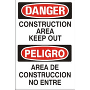CONSTRUCTION AREA KEEP OUT PELIGRO ÁREA DE CONSTRUCCIÓN NO ENTRE - DANGER SIGN - CONSTRUCTION AREA KEEP OUT PELIGRO ÁREA DE CONSTRUCCIÓN NO ENTRE - DANGER SIGN, 20x14, Adhesive Vinyl