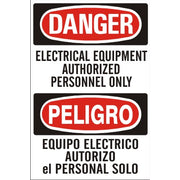 ELECTRICAL EQUIPMENT AUTHORIZED PERSONNEL ONLY PELIGRO EQUIPO ELÉCTRIC0 SOLO PERSONAL - DANGER SIGN - ELECTRICAL EQUIPMENT AUTHORIZED PERSONNEL ONLY PELIGRO EQUIPO ELÉCTRIC0 SOLO PERSONAL - DANGER SIGN, 20X14, Adhesive Vinyl