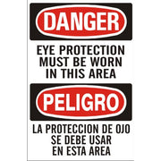 EYE PROTECTION MUST BE WORN IN THIS AREA PELIGRO PROTECCION - DANGER SIGN - EYE PROTECTION MUST BE WORN IN THIS AREA PELIGRO PROTECCION - DANGER SIGN, 20X14, Adhesive Vinyl
