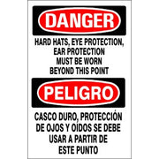 HARD HATS  EYE PROTECTION  EAR PROTECTION MUST BE WORN BEYOND - DANGER SIGN - HARD HATS  EYE PROTECTION  EAR PROTECTION MUST BE WORN BEYOND - DANGER SIGN, 20X14, Adhesive Vinyl