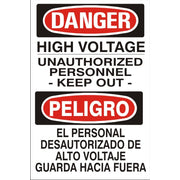 HIGH VOLTAGE UNAUTHORIZED PERSONNEL - KEEP OUT - PELIGRO EL PERSONAL DESAUTORIZADO - DANGER SIGN - HIGH VOLTAGE UNAUTHORIZED PERSONNEL - KEEP OUT - PELIGRO EL PERSONAL DESAUTORIZADO - DANGER SIGN, 20X14, Adhesive Vinyl