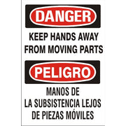 KEEP HANDS AWAY FROM MOVING PARTS PELIGRO MANOS DE LA - DANGER SIGN - KEEP HANDS AWAY FROM MOVING PARTS PELIGRO MANOS DE LA - DANGER SIGN, 20X14, Adhesive Vinyl