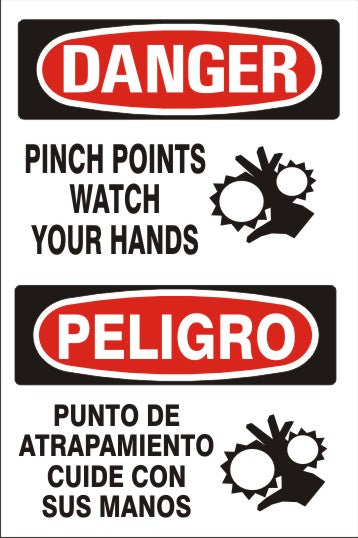 PINCH POINTS WATCH YOUR HANDS PELIGRO PUNTO DE ATRAPAMIENTO CUIDE - DANGER SIGN