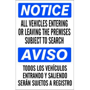 ALL VEHICLES ENTERING OR LEAVING THE PREMISES SUBJECT TO SEARCH - NOTICE SIGN - ALL VEHICLES ENTERING OR LEAVING THE PREMISES SUBJECT TO SEARCH - NOTICE SIGN, 20X14, Adhesive Vinyl