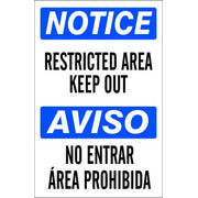 RESTRICTED AREA KEEP OUT AVISO NO ENTRAR ÁREA PROHIBIDA - NOTICE SIGN - RESTRICTED AREA KEEP OUT AVISO NO ENTRAR ÁREA PROHIBIDA - NOTICE SIGN, 20X14, Adhesive Vinyl
