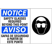 SAFETY GLASSES REQUIRED BEYOND THIS POINT AVISO GAFAS DE SEGURIDAD - NOTICE SIGN - SAFETY GLASSES REQUIRED BEYOND THIS POINT AVISO GAFAS DE SEGURIDAD - NOTICE SIGN, 14X20, Adhesive Vinyl