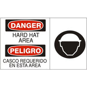 HARD HAT AREA  PELIGRO CASCO REQUERIDO EN ESTA AREA W - DANGER SIGN - HARD HAT AREA  PELIGRO CASCO REQUERIDO EN ESTA AREA W - DANGER SIGN, 14X20, Adhesive Vinyl