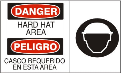HARD HAT AREA PELIGRO CASCO REQUERIDO EN ESTA AREA W - DANGER SIGN