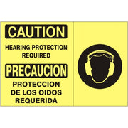 HEARING PROTECTION REQUIRED  PRECAUCION PROTECCION DE LOS OIDOS REQUERIDA W - CAUTION SIGN - HEARING PROTECTION REQUIRED  PRECAUCION PROTECCION DE LOS OIDOS REQUERIDA W - CAUTION SIGN, 14X20, Adhesive Vinyl