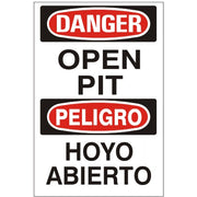 OPEN PIT  PELIGRO HOYO ABIERTO - DANGER SIGN - OPEN PIT  PELIGRO HOYO ABIERTO - DANGER SIGN, 20X14, Adhesive Vinyl