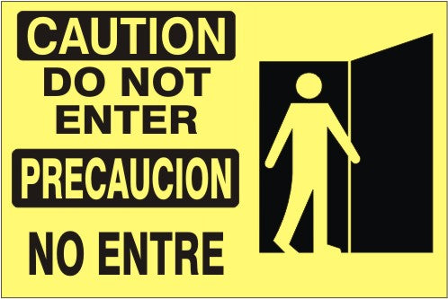 CAUTION  DO NOT ENTER  PRECAUCION  NO ENTRE PERSON/DOOR PICTO - CAUTION SIGN - CAUTION  DO NOT ENTER  PRECAUCION  NO ENTRE PERSON/DOOR PICTO - CAUTION SIGN, 14X20, Adhesive Vinyl