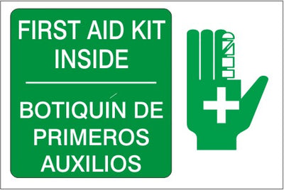 FIRST AID KIT INSIDE -- BOTIQUIN DE PRIMEROS AUXILIOS WITH HAND