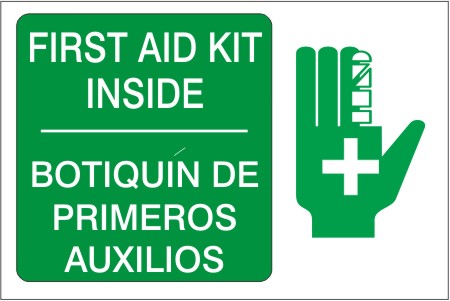 FIRST AID KIT INSIDE  --  BOTIQUIN DE PRIMEROS AUXILIOS WITH  HAND - FIRST AID KIT INSIDE  --  BOTIQUIN DE PRIMEROS AUXILIOS WITH  HAND, 14X20, Adhesive Vinyl