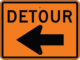 DETOUR <---- - CONSTRUCTION TRAFFIC SIGN