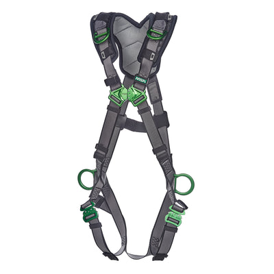MSA V-FIT Harness w/Back, Side and Shoulder D-Rings - Quick-Connect Leg Straps - Shoulder Padding - Extra Large - 10194886