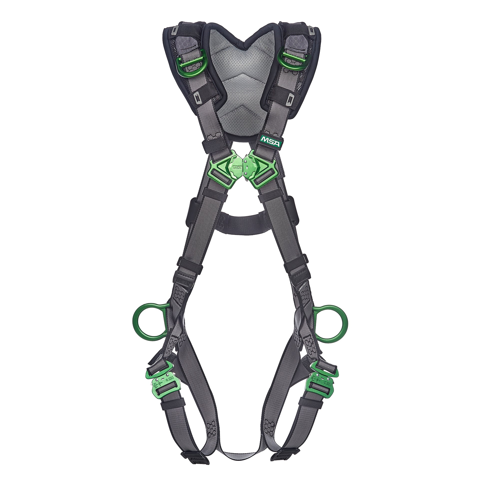 MSA V-FIT Harness w/Back, Side and Shoulder D-Rings - Quick-Connect Leg Straps - Shoulder Padding - Extra Large - 10194886
