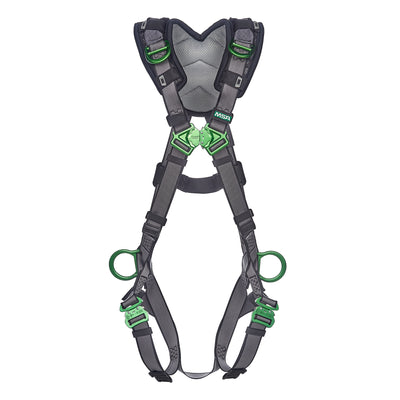 MSA V-FIT Harness w/Back, Side and Shoulder D-Rings - Quick-Connect Leg Straps - Shoulder Padding - Extra Large - 10194886