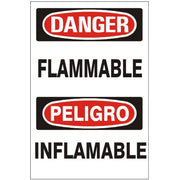 FLAMMABLE PELIGRO INFLAMABLE - DANGER SIGN - FLAMMABLE PELIGRO INFLAMABLE - DANGER SIGN, 20X14, Adhesive Vinyl