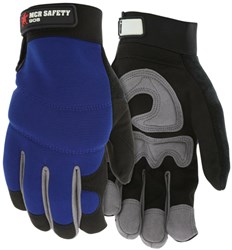 MCR Safety 905 Synthetic Leather Palm Mechanics Blue Gloves w/Hook and Loop Wrist Closure