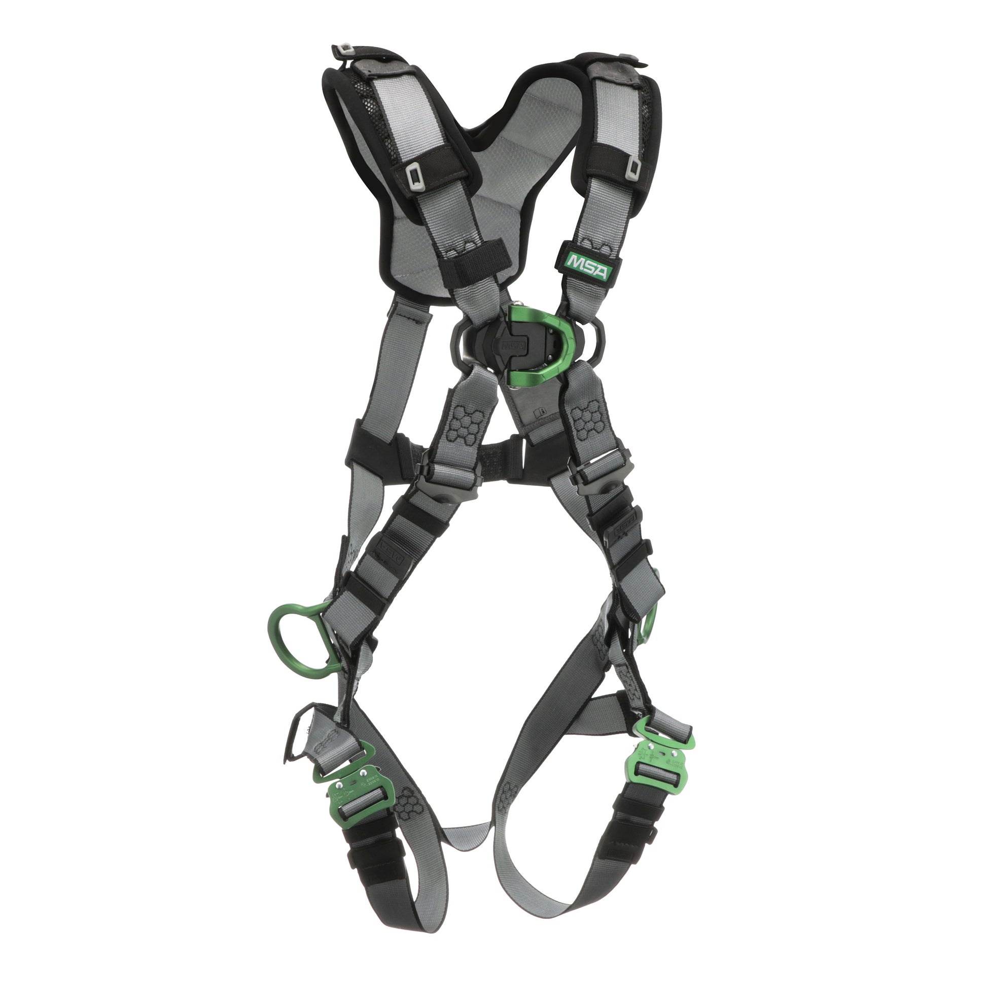 MSA V-FIT Harness w/Back, Front & Side D-Rings - Quick-Connect Leg Straps - Shoulder Padding - Extra Large - 10194865
