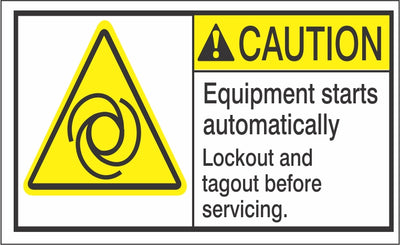 ANSI HEADER EQUIPMENT STARTS AUTOMATICALLY LOCKOUT AND TAGOUT BEFORE SERVICING