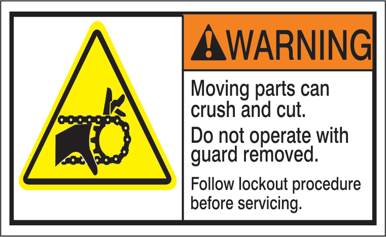 ANSI HEADER MOVING PARTS CAN CRUSH AND CUT. DON NOT - ANSI HEADER MOVING PARTS CAN CRUSH AND CUT. DON NOT, 1.7X2.5, Adhesive Vinyl