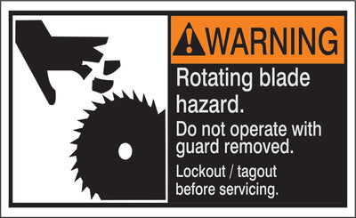 ANSI HEADER ROTATING BLADE HAZARD. DO NOT OPERATE WITH GUARD