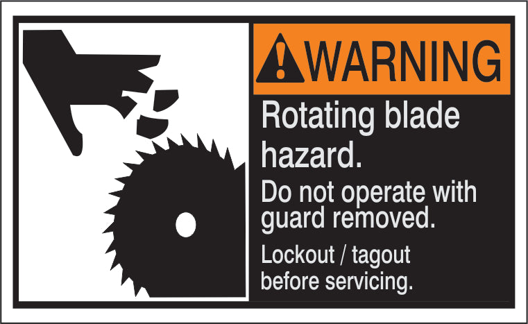 ANSI HEADER ROTATING BLADE HAZARD. DO NOT OPERATE WITH GUARD - ANSI HEADER ROTATING BLADE HAZARD. DO NOT OPERATE WITH GUARD, 3X5, Adhesive Vinyl