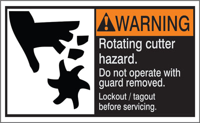 ANSI HEADER ROATATING CUTTER HAZARD. DO NOT OPERATE WITH GUARD