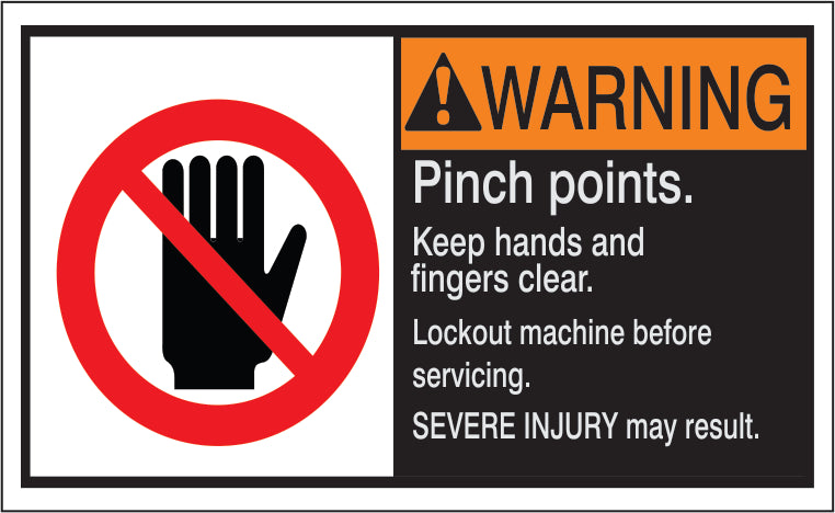 ANSI HEADER PINCH POINTS. KEEP HANDS AND FINGERS CLEAR. LOCKOUT - ANSI HEADER PINCH POINTS. KEEP HANDS AND FINGERS CLEAR. LOCKOUT, 3X5, Adhesive Vinyl