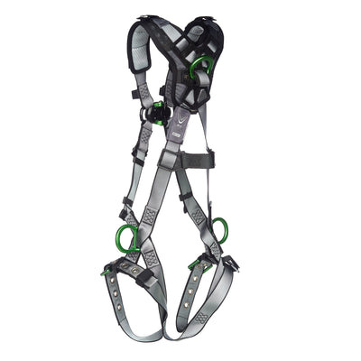MSA V-FIT Harness w/Back, Front & Side D-Rings - Tongue Buckle Leg Straps - Shoulder Padding - Extra Small - 10194896