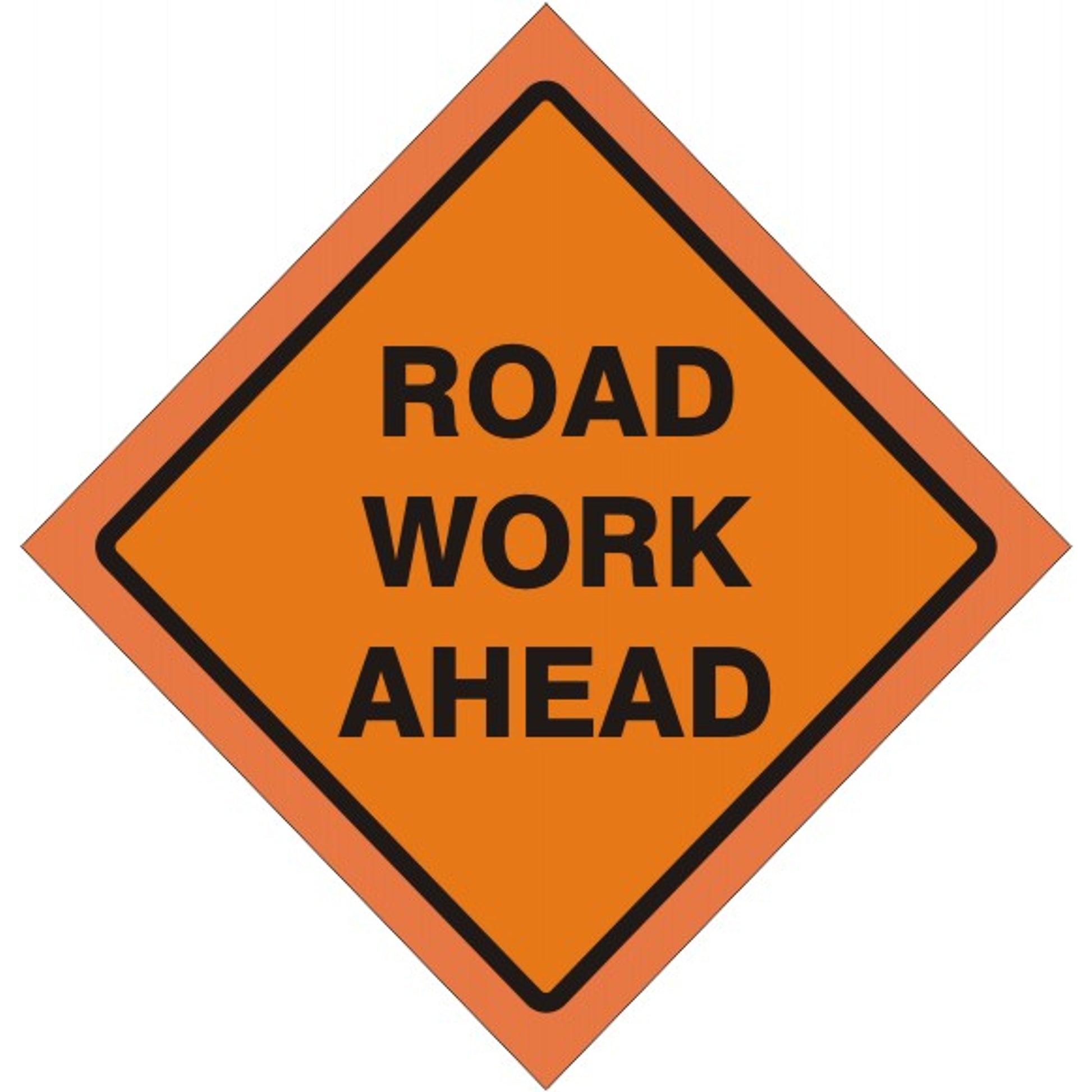 48" ROAD WORK AHEAD VINYL FLUORESCENT ROLL-UP SIGN WITH VINYL POCKETS - 48" ROAD WORK AHEAD VINYL FLUORESCENT ROLL-UP SIGN WITH VINYL POCKETS, 48X48, Fluorescent Vinyl