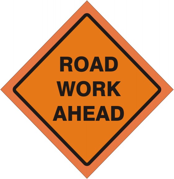 48" ROAD WORK AHEAD VINYL FLUORESCENT ROLL-UP SIGN WITH VINYL POCKETS - 48" ROAD WORK AHEAD VINYL FLUORESCENT ROLL-UP SIGN WITH VINYL POCKETS, 48X48, Fluorescent Vinyl