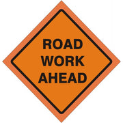 ROAD WORK AHEAD ROLL UP SIGN - ROAD WORK AHEAD ROLL UP SIGN, 48x48, Fluorescent Vinyl