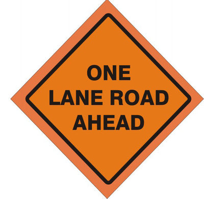 48" ONE LANE ROAD AHEAD MESH FLUORESCENT ROLL-UP SIGN WITH VINYL POCKETS