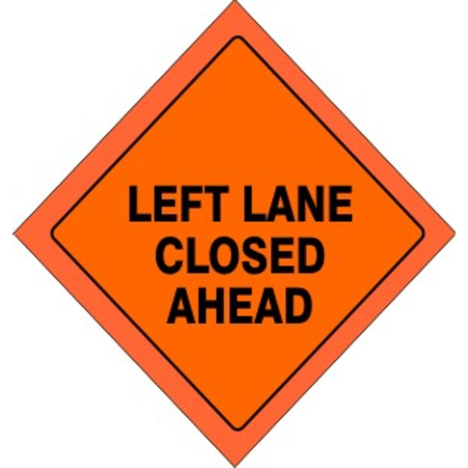 48" LEFT LANE CLOSED AHEAD MESH FLUORESCENT ROLL-UP SIGN WITH VINYL POCKETS - 48" LEFT LANE CLOSED AHEAD MESH FLUORESCENT ROLL-UP SIGN WITH VINYL POCKETS, 48X48, Mesh Vinyl
