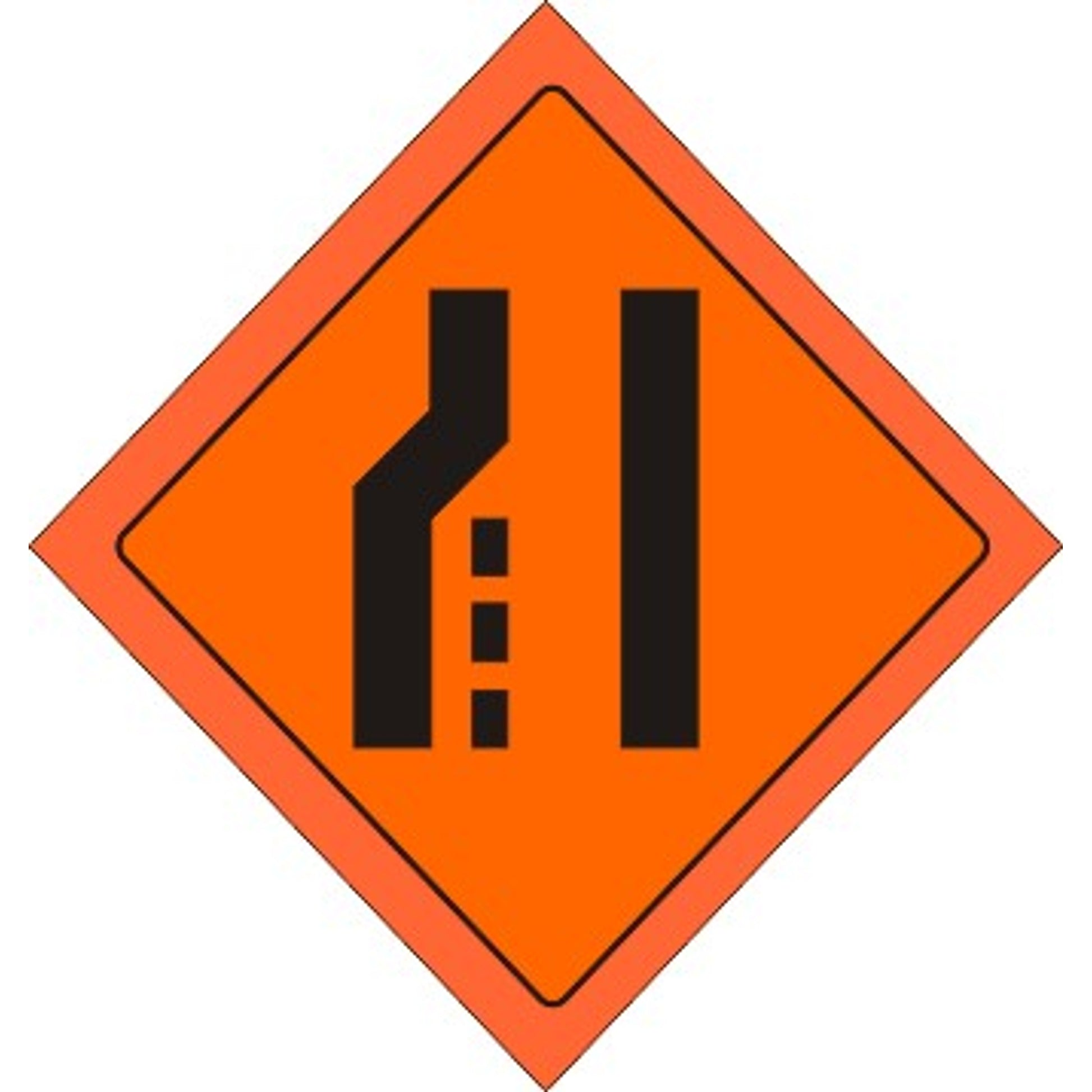 48" SYMBOL OF DOUBLE LEFT LANE CONVERTING INTO SINGLE LANE MESH FLUORESCENT ROLL-UP SIGN WITH VINYL POCKETS - 48" SYMBOL OF DOUBLE LEFT LANE CONVERTING INTO SINGLE LANE MESH FLUORESCENT ROLL-UP SIGN WITH VINYL POCKETS, 48X48, Mesh Vinyl