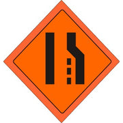 SYMBOL OF DOUBLE RIGHT LANE CONVERTING INTO SINGLE LANE PICTO ROLL UP SIGN - SYMBOL OF DOUBLE RIGHT LANE CONVERTING INTO SINGLE LANE PICTO ROLL UP SIGN, 48x48, Fluorescent Vinyl