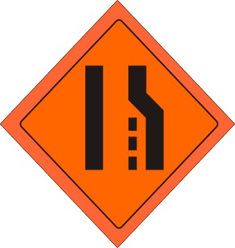 SYMBOL OF DOUBLE RIGHT LANE CONVERTING INTO SINGLE LANE PICTO ROLL UP SIGN