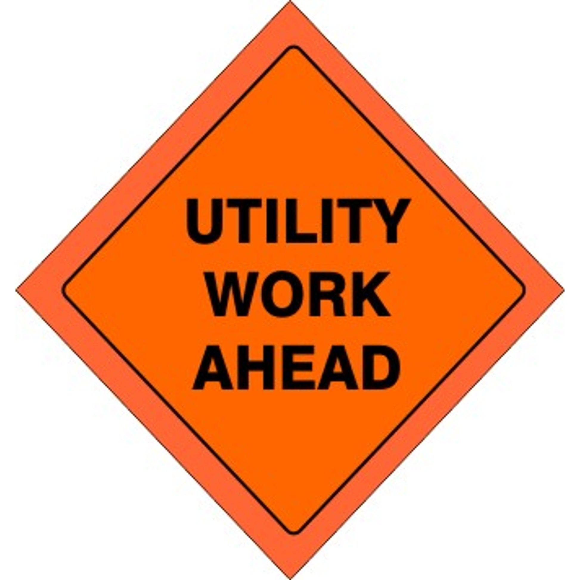 48" UTILITY WORK AHEAD MESH FLUORESCENT ROLL-UP SIGN WITH VINYL POCKETS - 48" UTILITY WORK AHEAD MESH FLUORESCENT ROLL-UP SIGN WITH VINYL POCKETS, 48X48, Mesh Vinyl