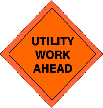 48" UTILITY WORK AHEAD VINYL REFLECTIVE ROLL-UP SIGN WITH VINYL POCKETS