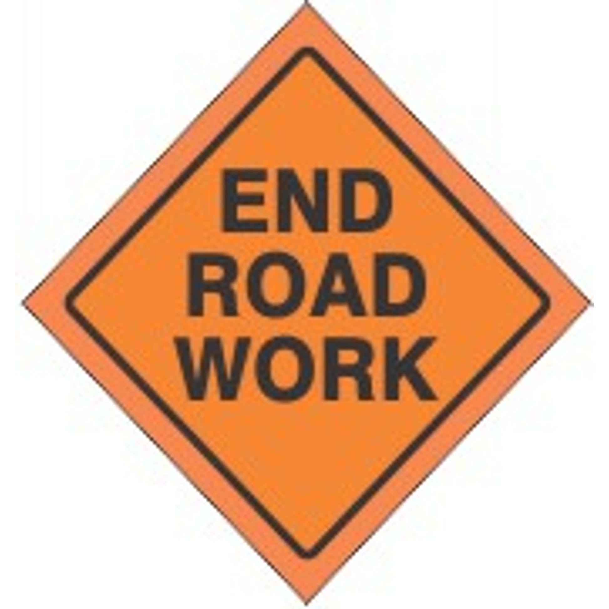 END ROAD WORK ROLL UP SIGN - END ROAD WORK ROLL UP SIGN, 48x48, Fluorescent Vinyl