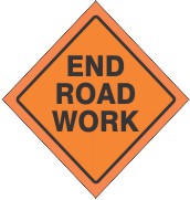 48" END ROAD WORK VINYL FLUORESCENT ROLL-UP SIGN WITH VINYL POCKETS