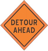 48" DETOUR AHEAD MESH FLUORESCENT ROLL-UP SIGN WITH VINYL POCKETS