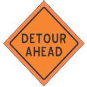 DETOUR AHEAD ROLL UP SIGN - DETOUR AHEAD ROLL UP SIGN, 48x48, Fluorescent Vinyl